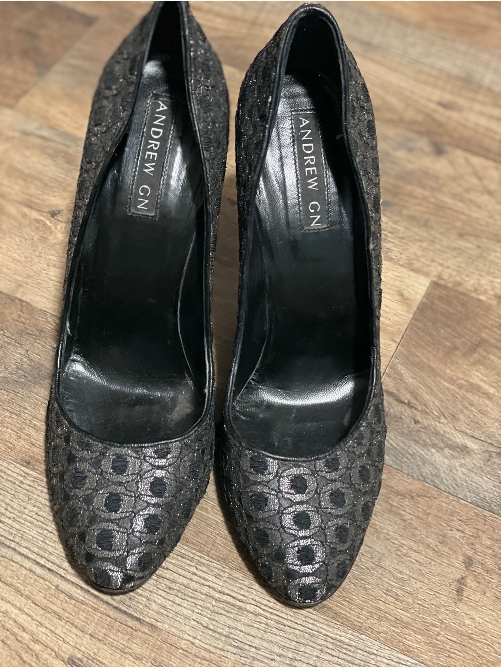 Andrew GN Black Textured Pointed-Toe Heels